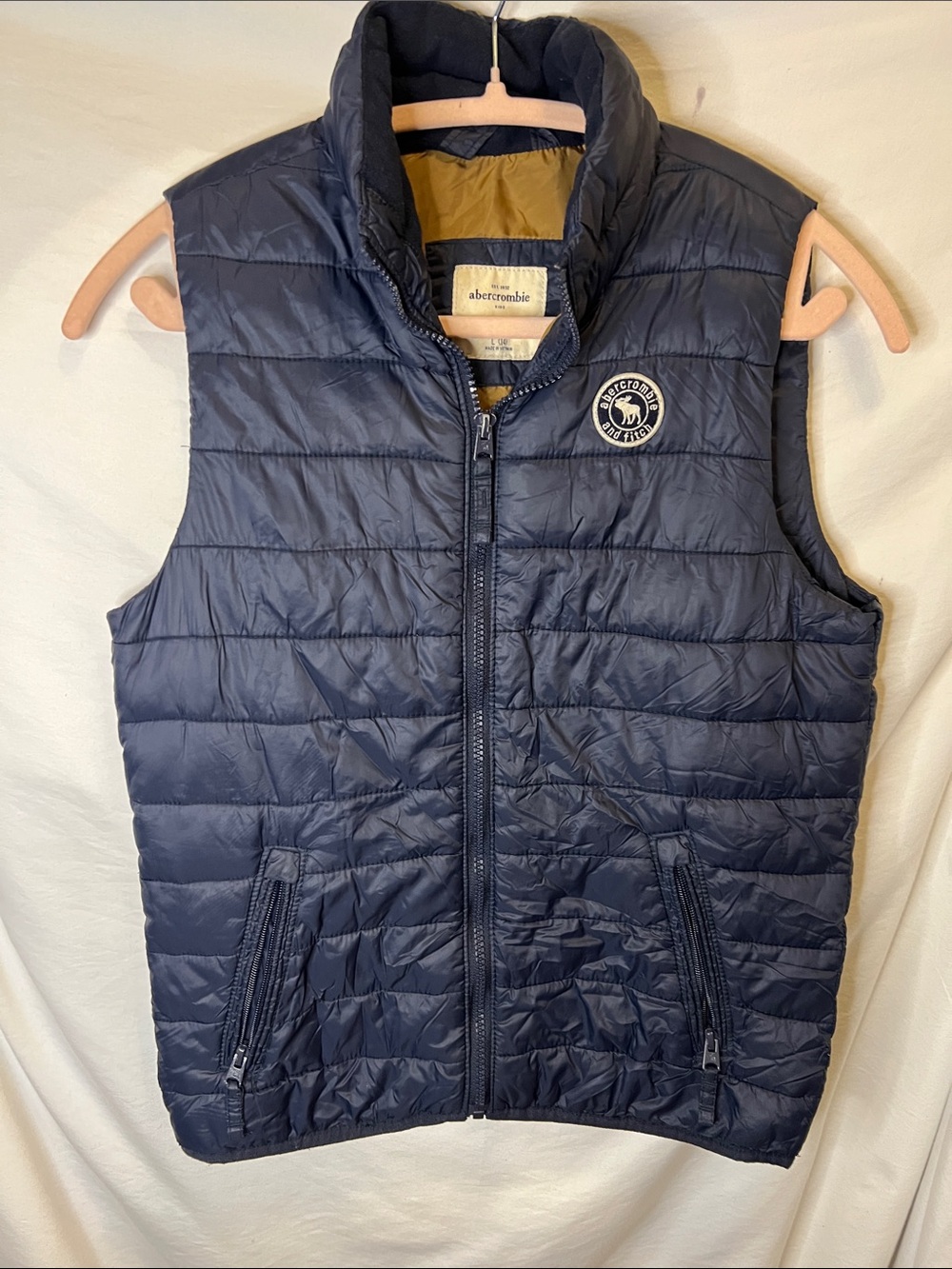 Abercrombie & Fitch Navy Quilted Vest with Tan Lining Kids Size 14